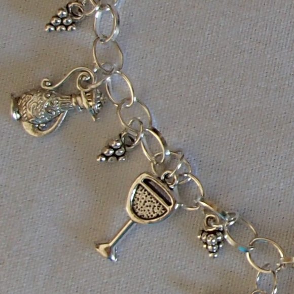 Wine Tasting Theme Charm Bracelet Handcrafted + Oraganza Roses Gift Bag - Picture 3 of 7